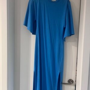 Bright Blue Flutter Sleeve Midi Dress